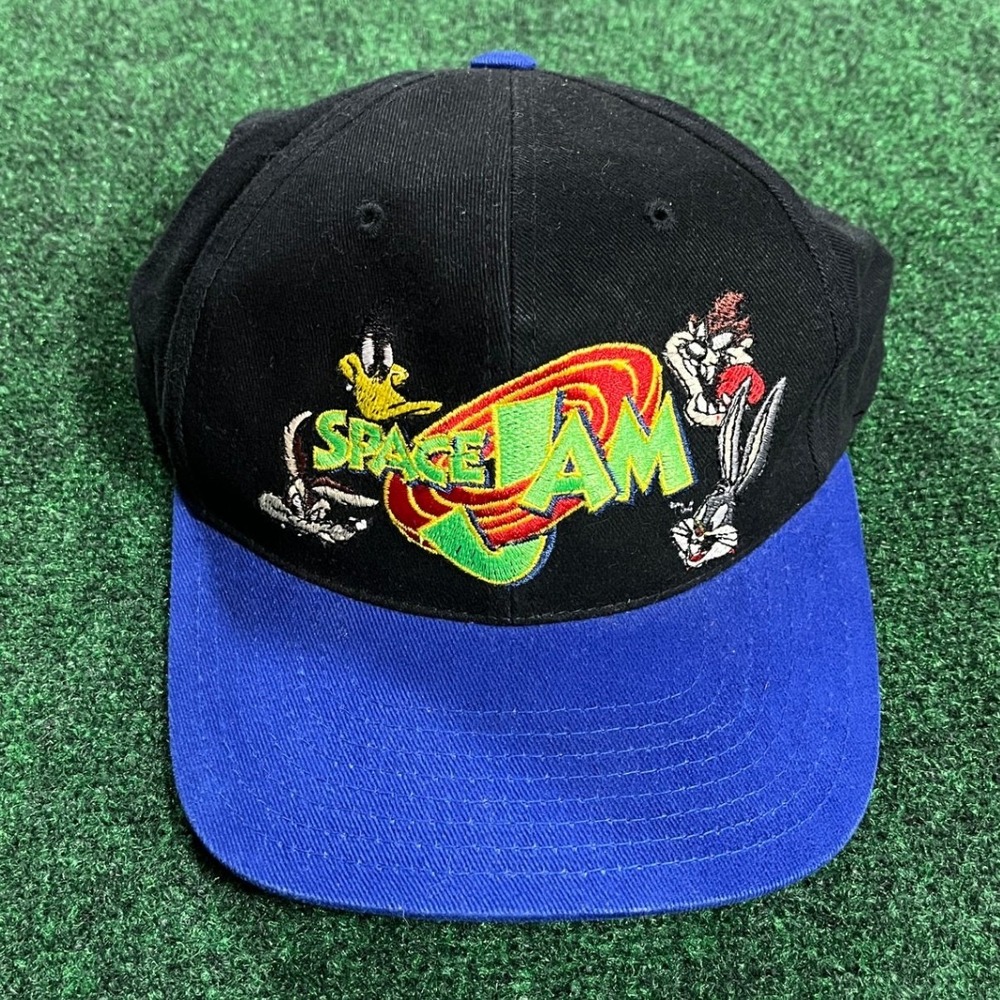 Space Jam Warner Bros. 1996 American Needle Blue Black Snapback Hat Vintage
